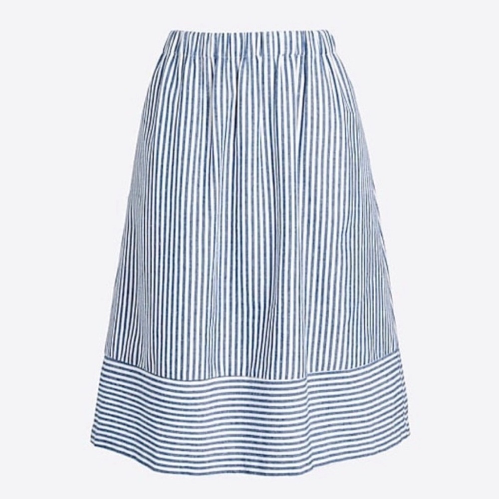 J. Crew XXS Nautical Blue & White Striped Linen Blend Skirt with Pockets